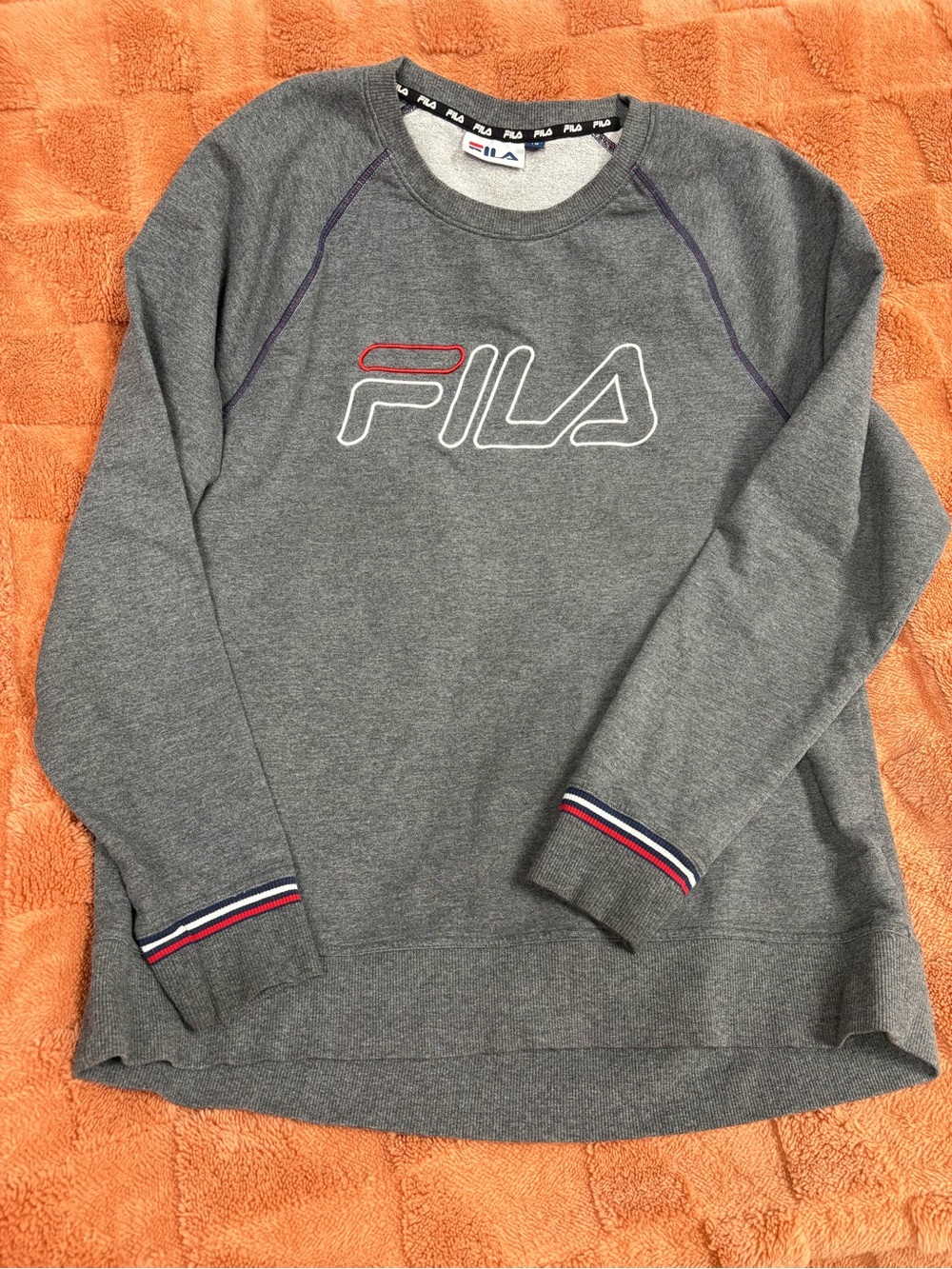 FILA Gray Crewneck Sweatshirt with Tricolor Cuff Detail